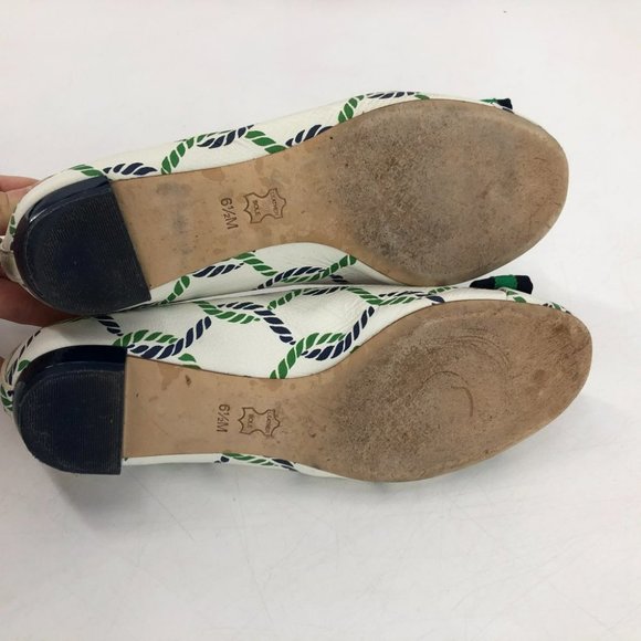 Tory Burch Maritime ankle wrap white navy green ballet flats 6.5 Isle - Picture 10 of 16
